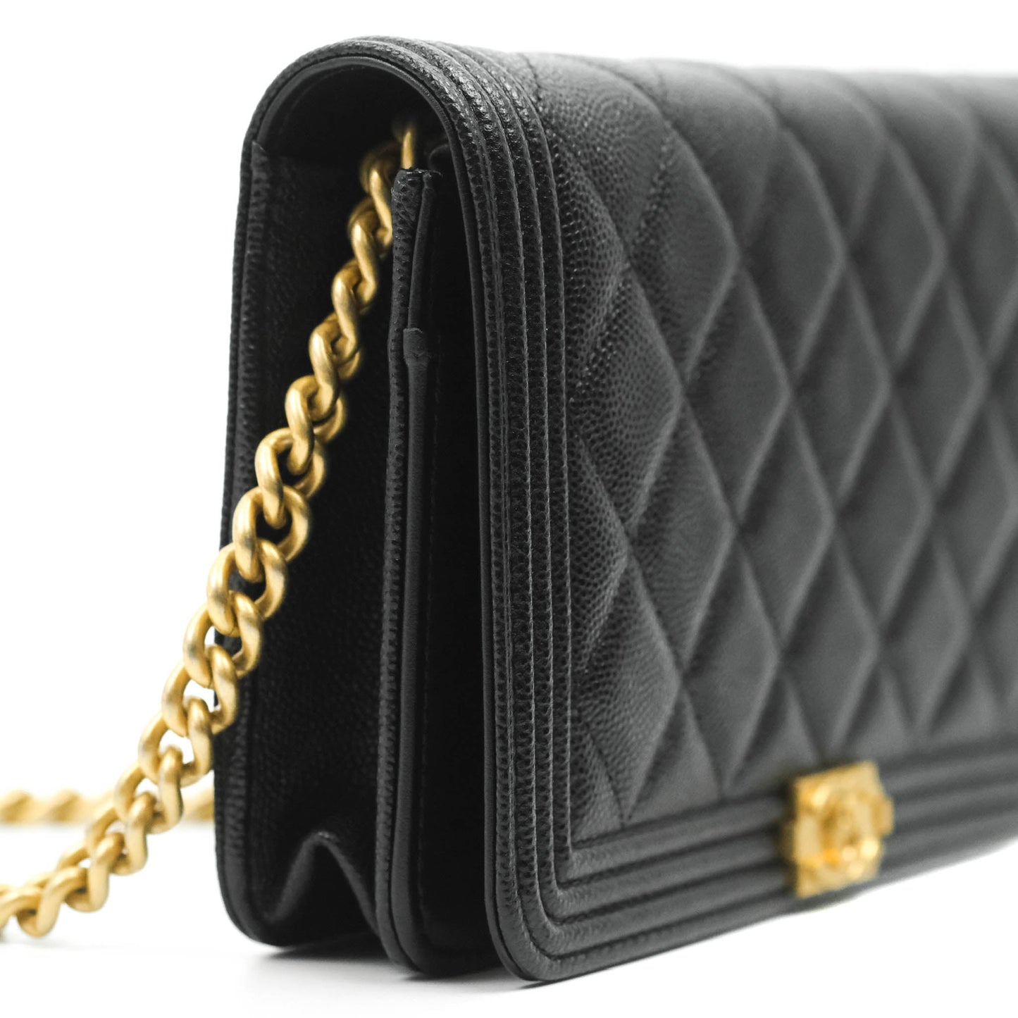 Chanel Quilted Boy Wallet on Chain WOC Black Caviar Aged Gold Hardware