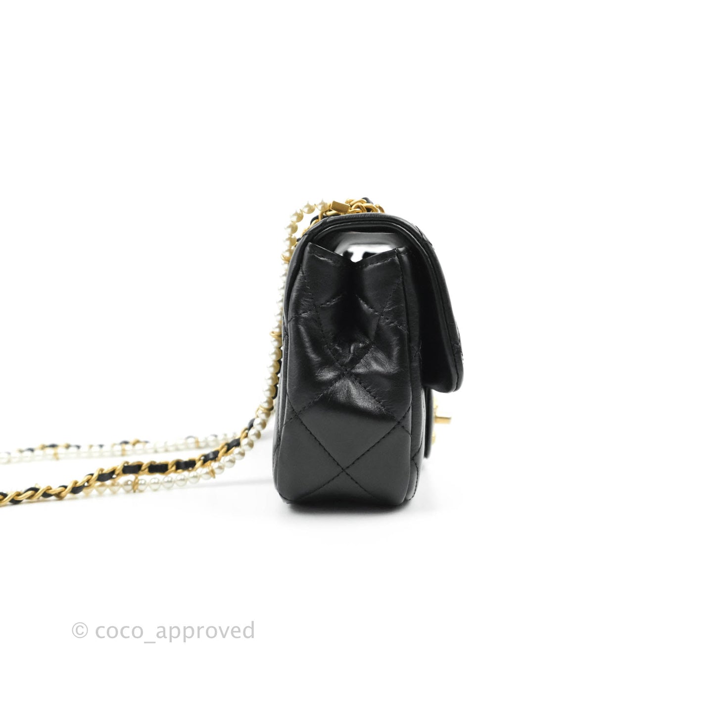 Chanel Quilted Small Crystal Pearls Flap Black Calfskin Gold Hardware 20K