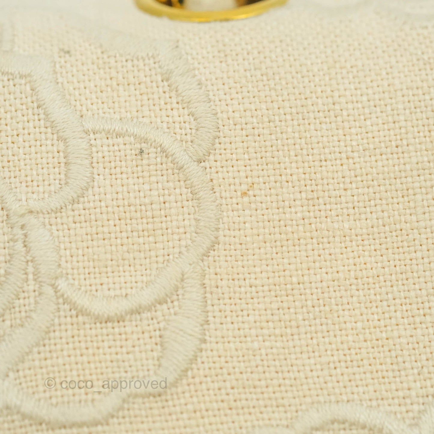 Chanel Small Flap Camellia Embroidered Ivory Beige Linen Canvas 24K Gold Hardware