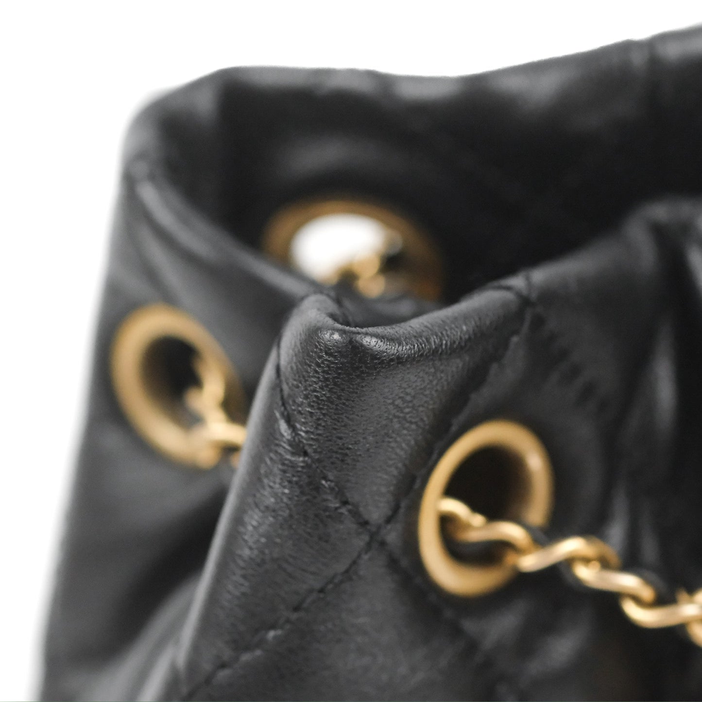 Chanel Pearl Crush Bucket Bag Black Lambskin Aged Gold Hardware 22S