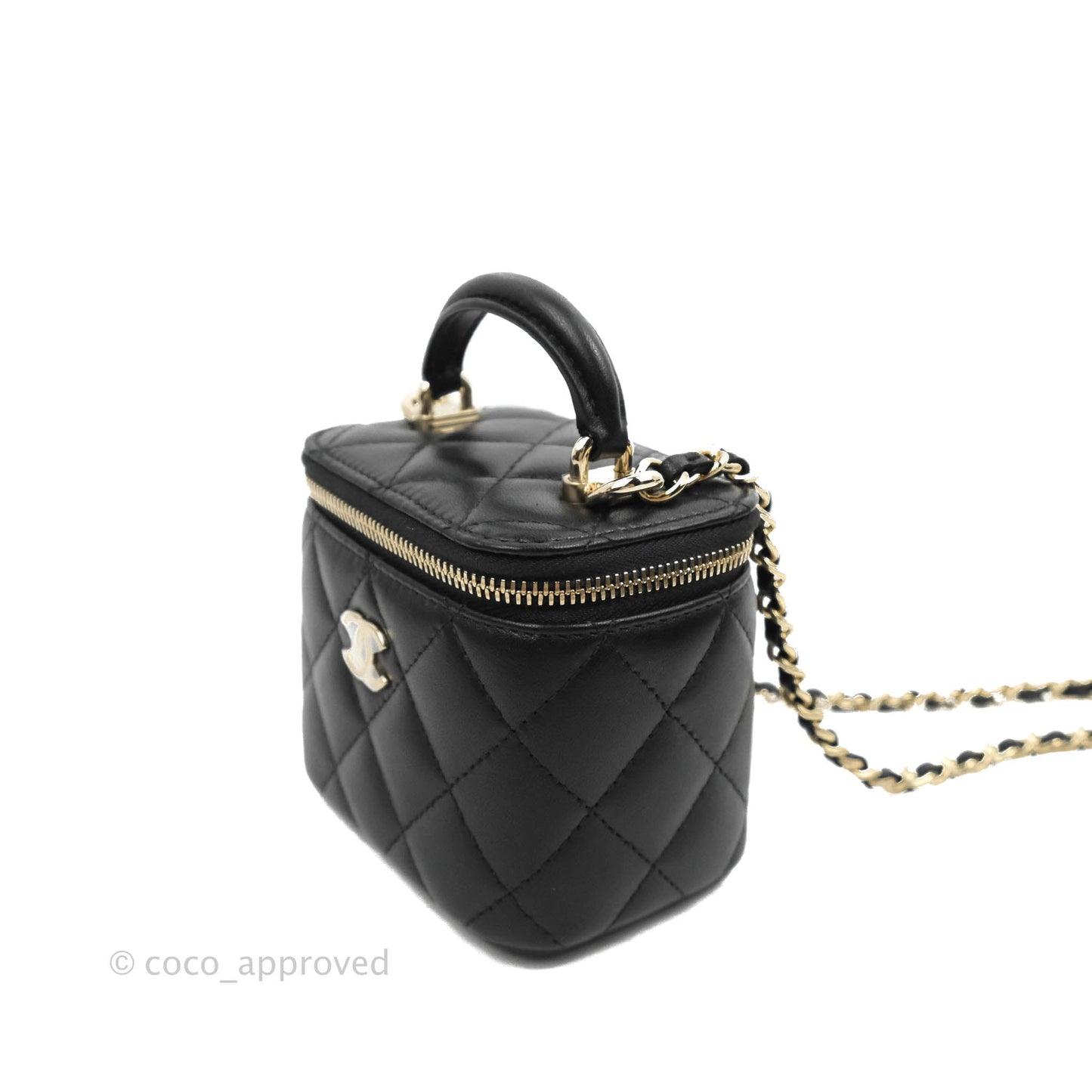 Chanel Mini Top Handle Vanity With Chain Black Lambskin Gold Hardware