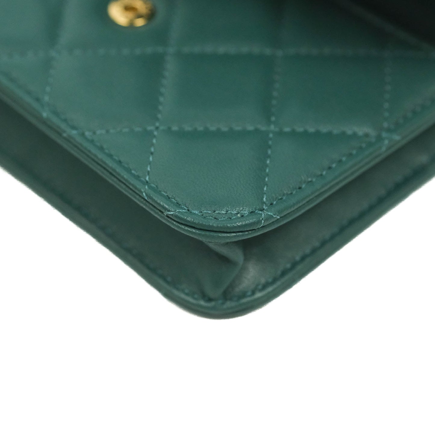 Chanel Mini Handle Flap Coin Purse With Chain Green Lambskin Gold Hardware