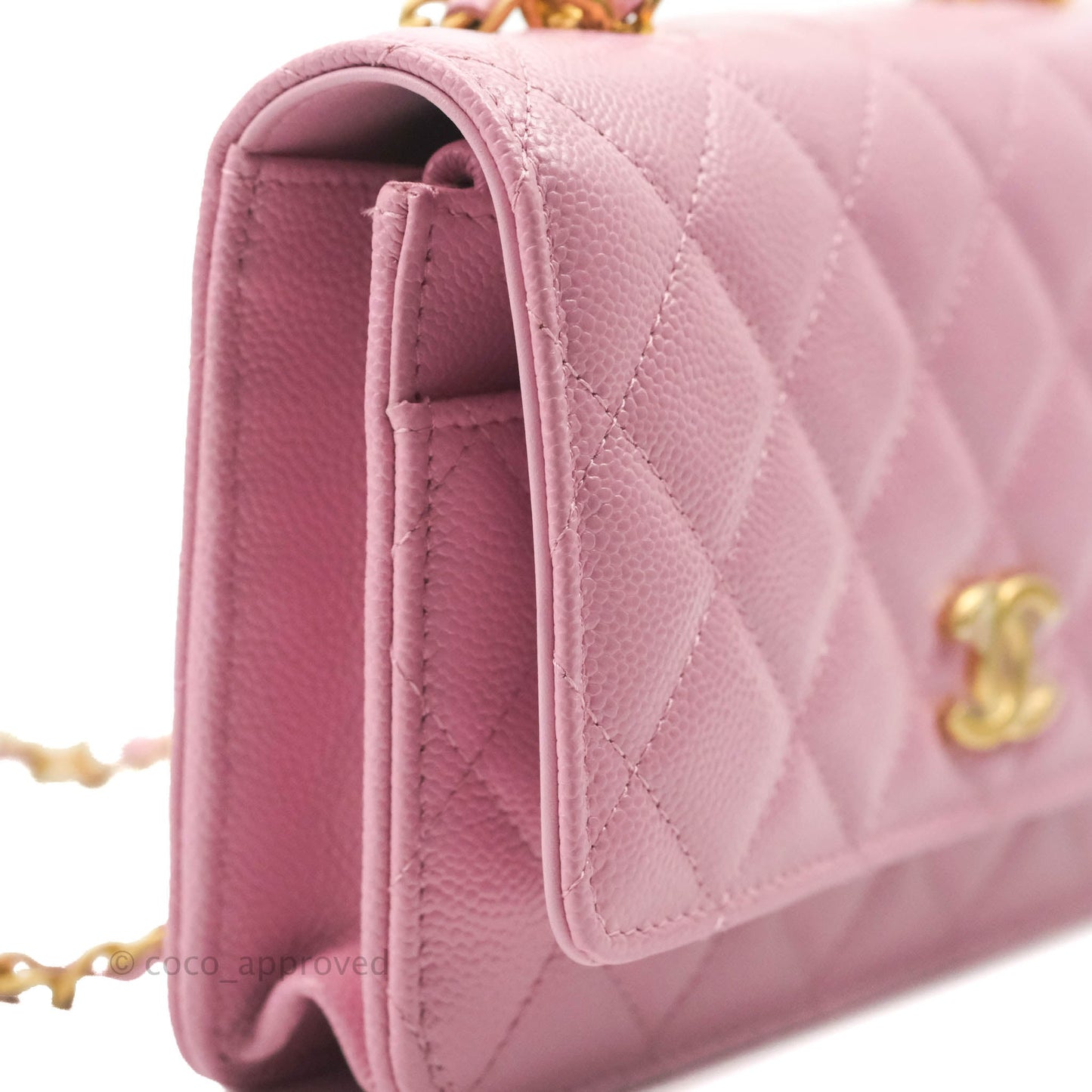 Chanel Top Handle Wallet On Chain WOC Pink Caviar Gold Hardware 22S