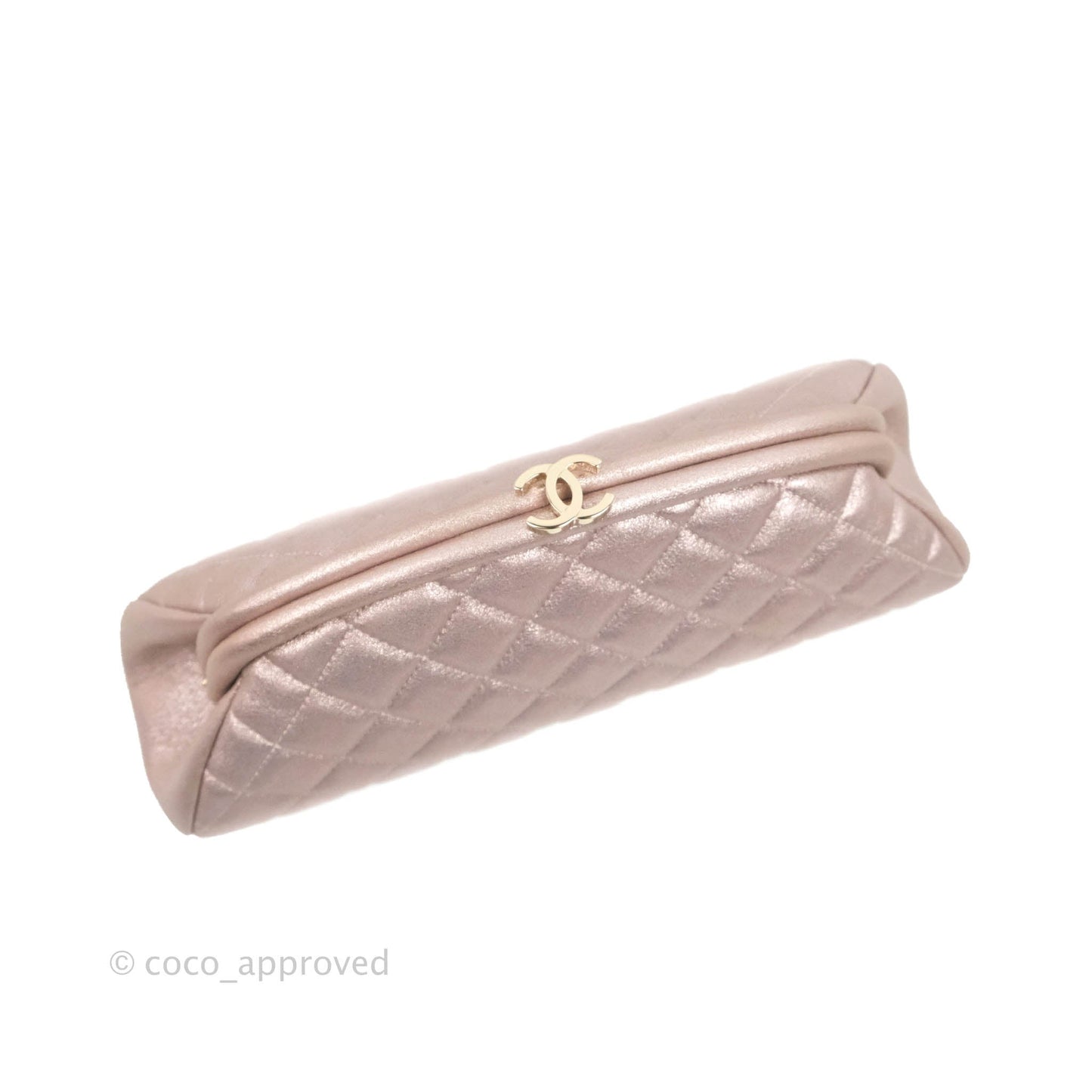 Chanel Quilted Timeless Kisslock Clutch Metallic Rose Gold Goatskin Silver Hardware