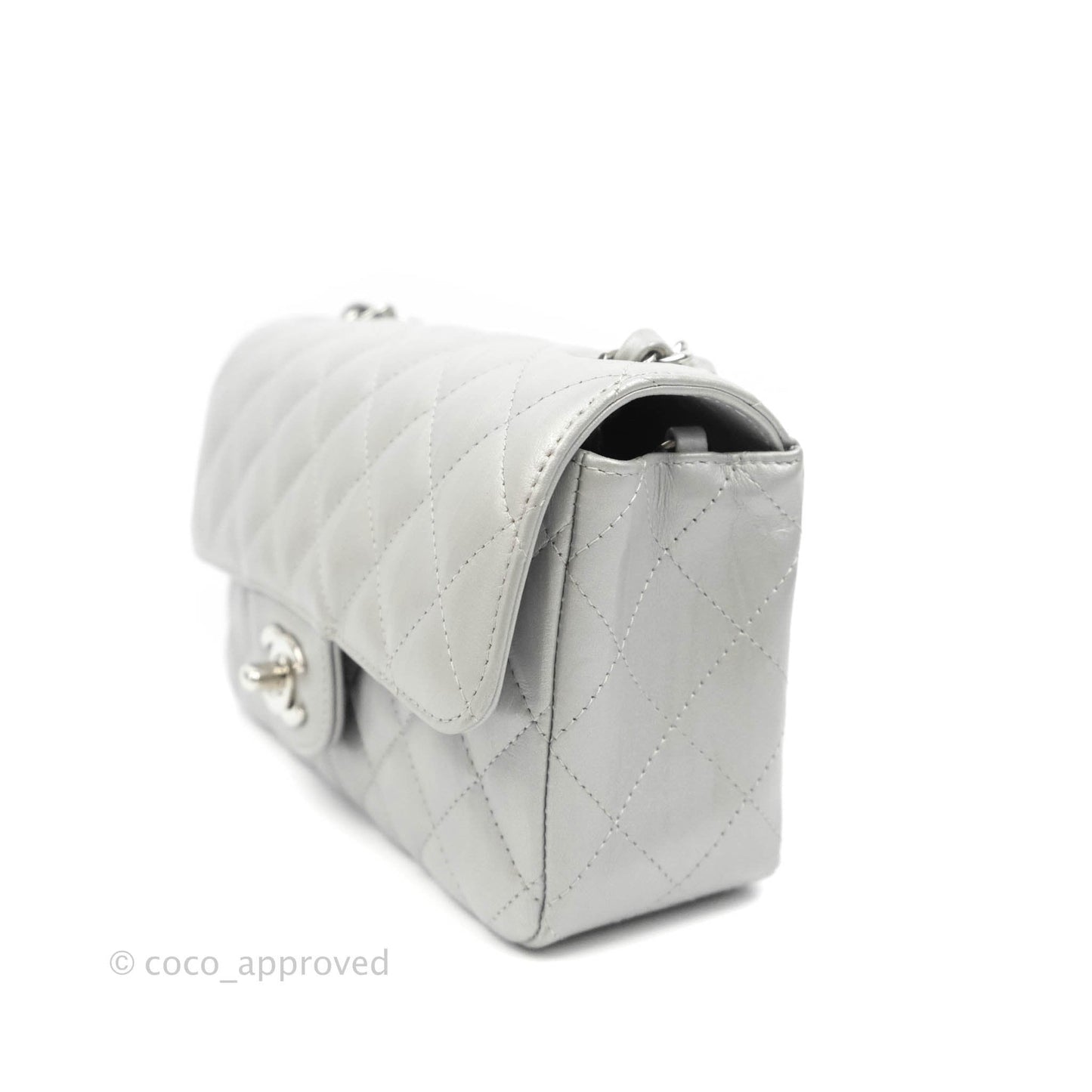 Chanel Quilted Mini Rectangular Silver Crumpled Calfskin Silver Hardware