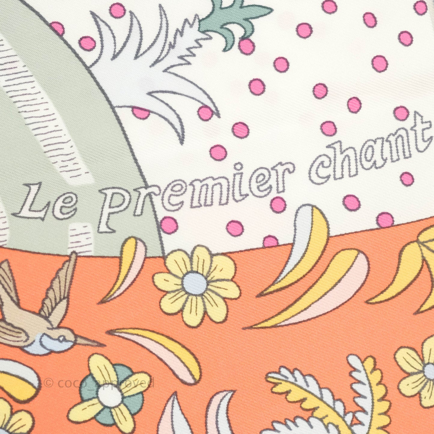 Hermes Silk Le Premier Chant Scarf 90 Abricot/ Ciel /Vert