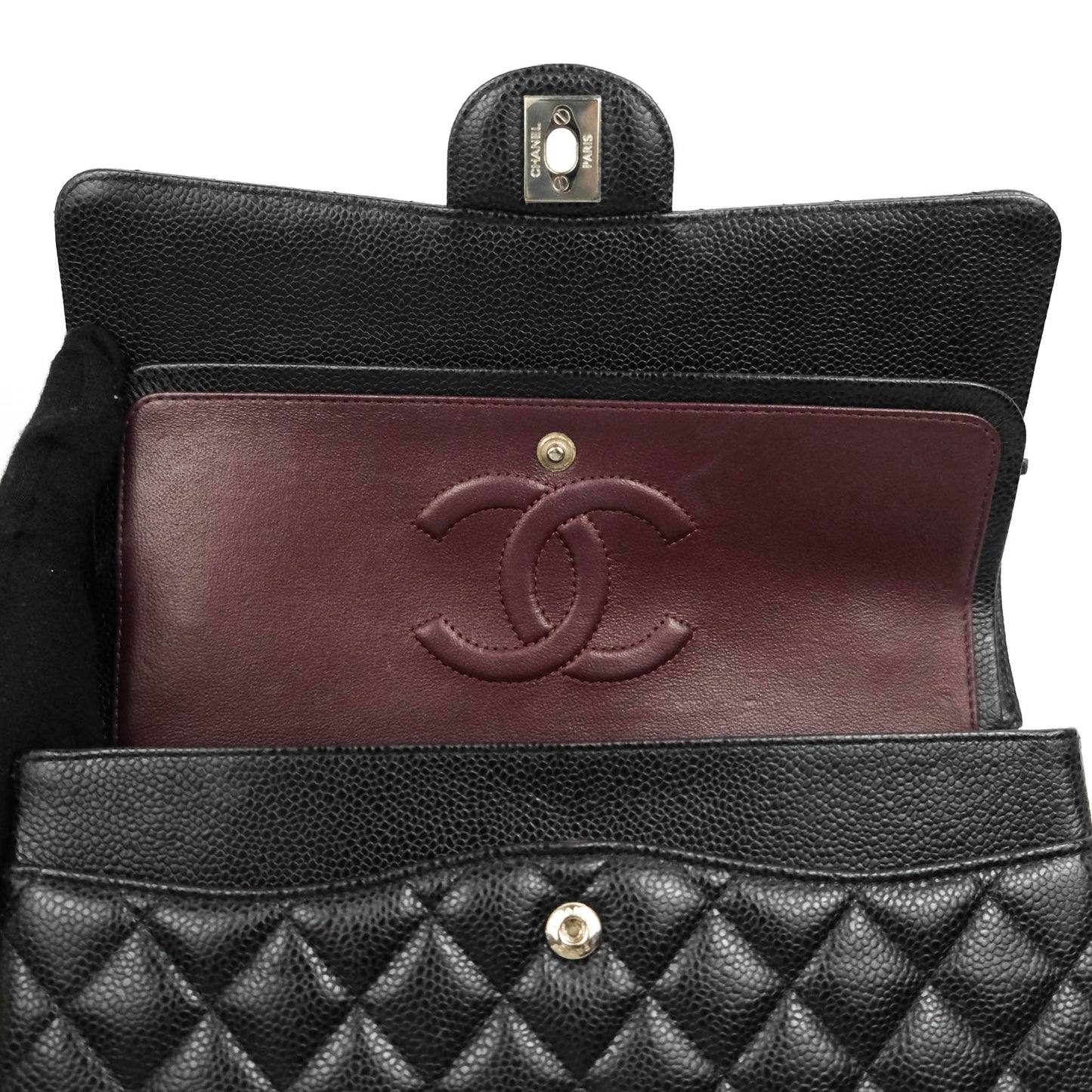 Chanel Classic Double Flap M/L Black Caviar Silver Hardware