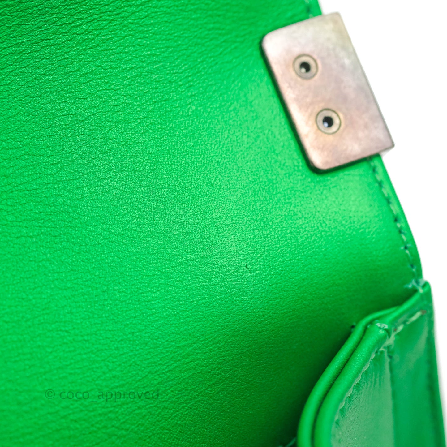 Chanel Small Boy Green Calfskin Ruthenium Hardware