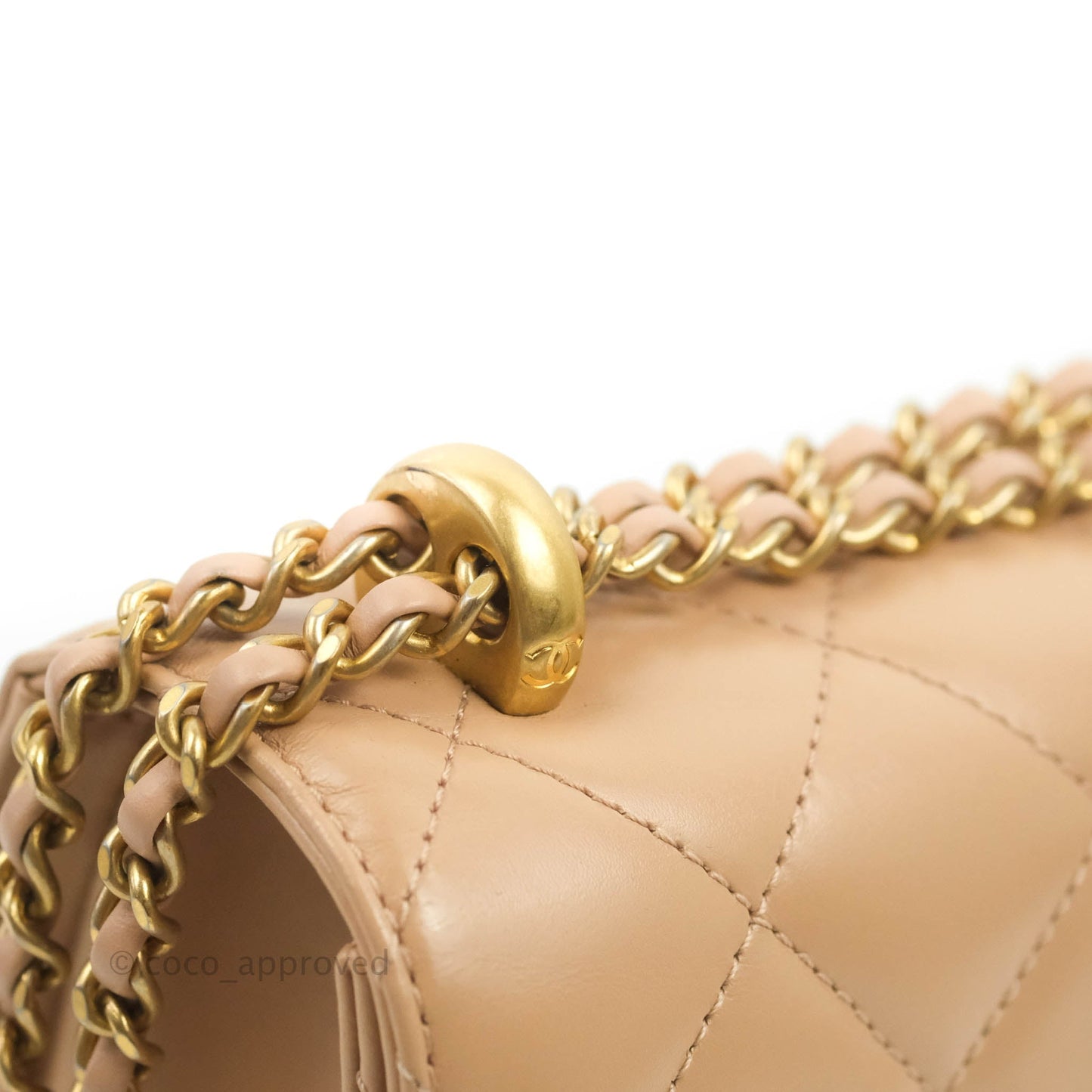 Chanel Quilted Perfect Fit Adjustable Beige Calfskin Gold Hardware 21A