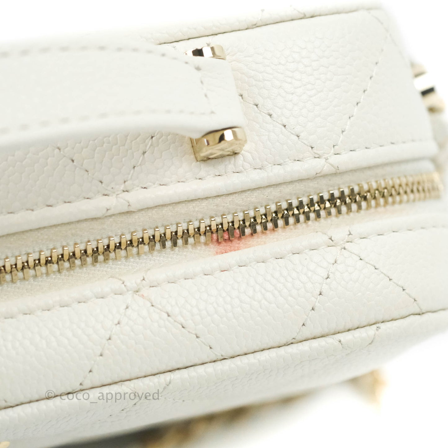 Chanel Quilted Top Handle Vanity White Caviar Gold Hardware