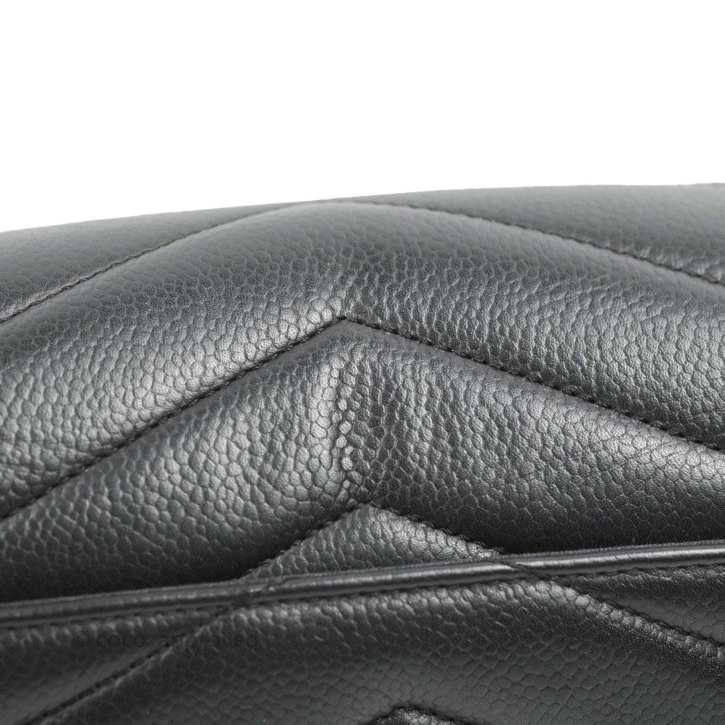 Chanel Medium Chevron Quilted Flap Black Grained Calfskin Silver Hardware