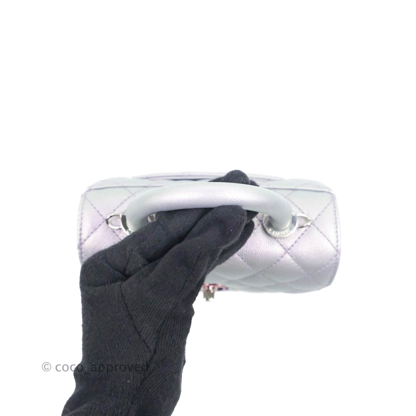 Chanel Mini Coco Handle Quilted Iridescent Lilac Caviar Rainbow Hardware