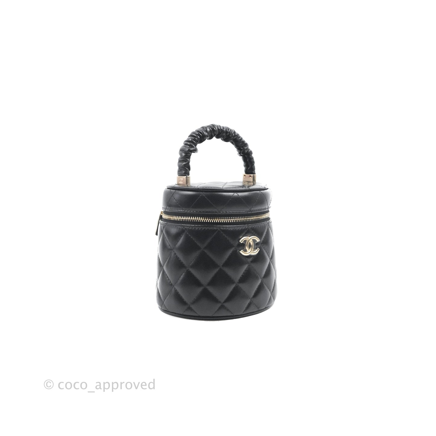 Chanel Small Top Handle Vanity Case Black Shiny Lambskin Gold Hardware 22S