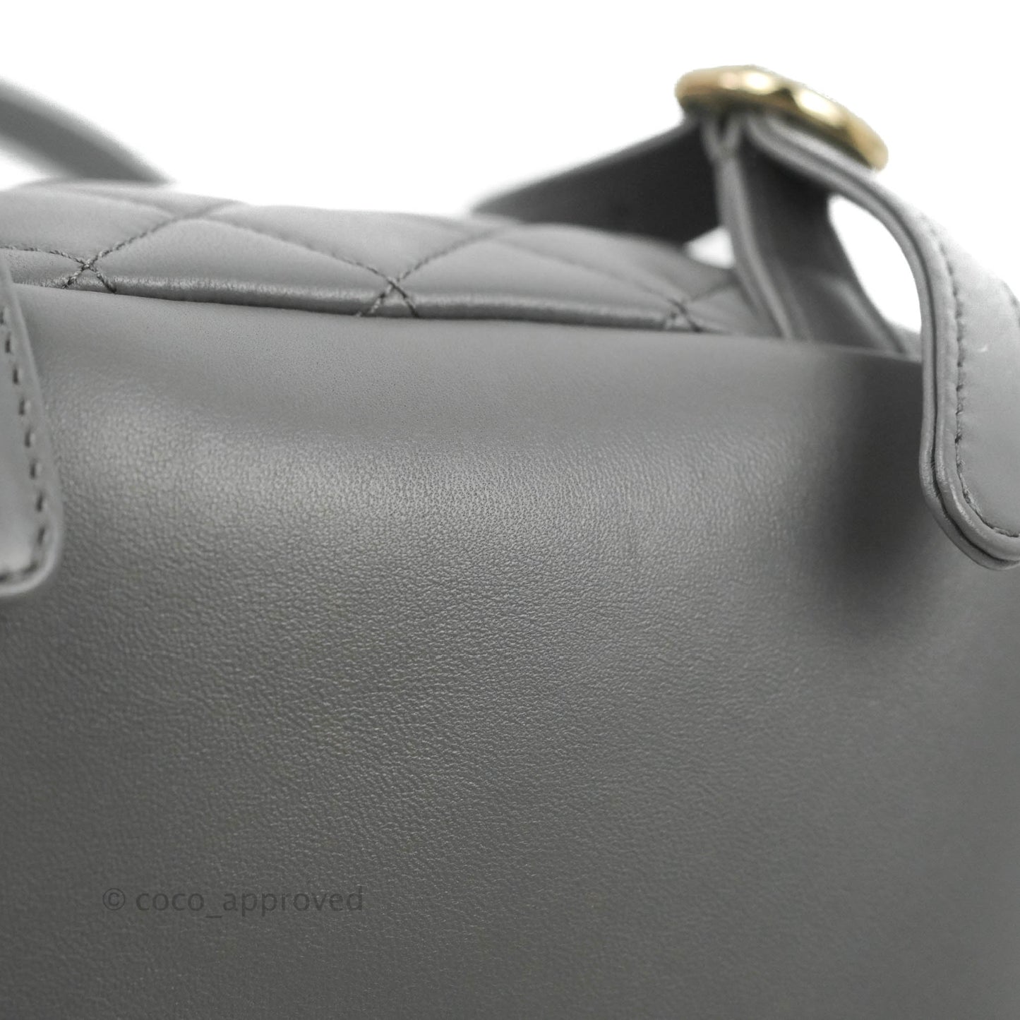 Chanel Quilted Small Duma Drawstring Backpack Grey Lambskin Gold Hardware 22A
