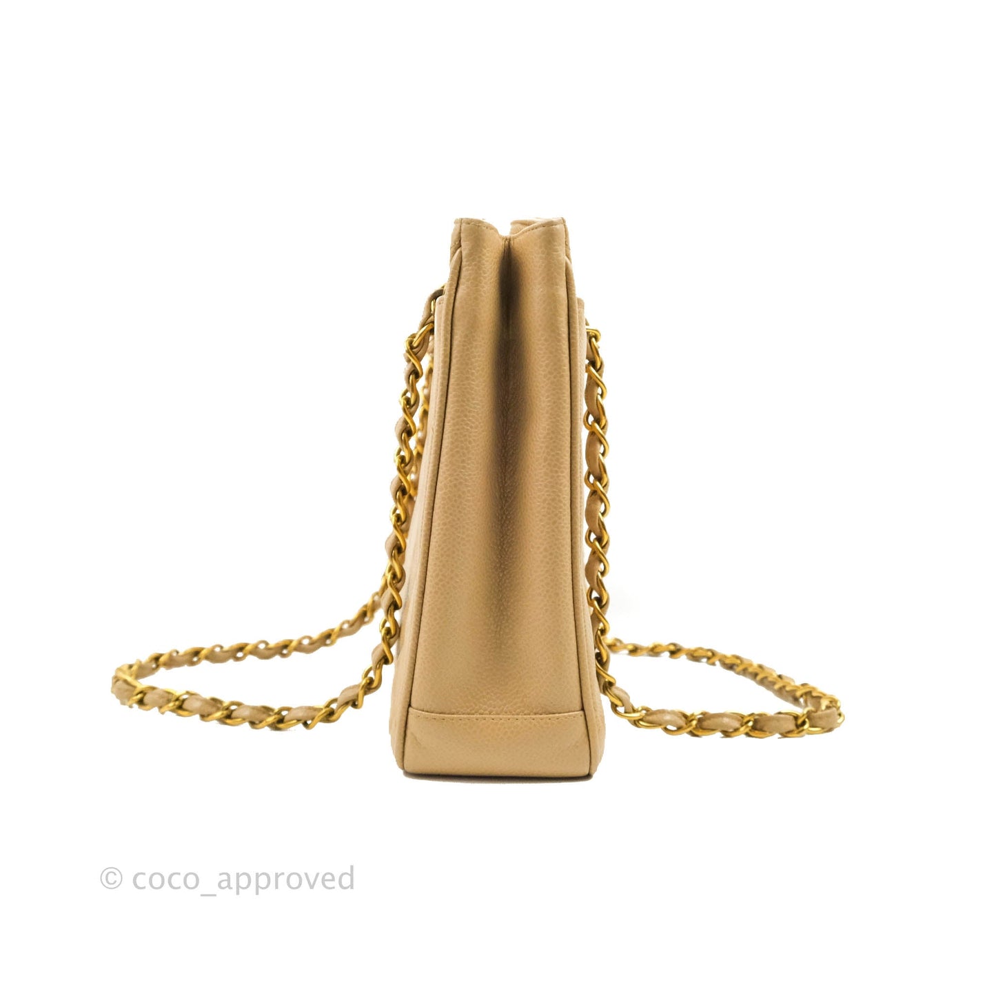 Chanel Vintage CC Quilted Tote Dark Beige Caviar 24K Gold Hardware
