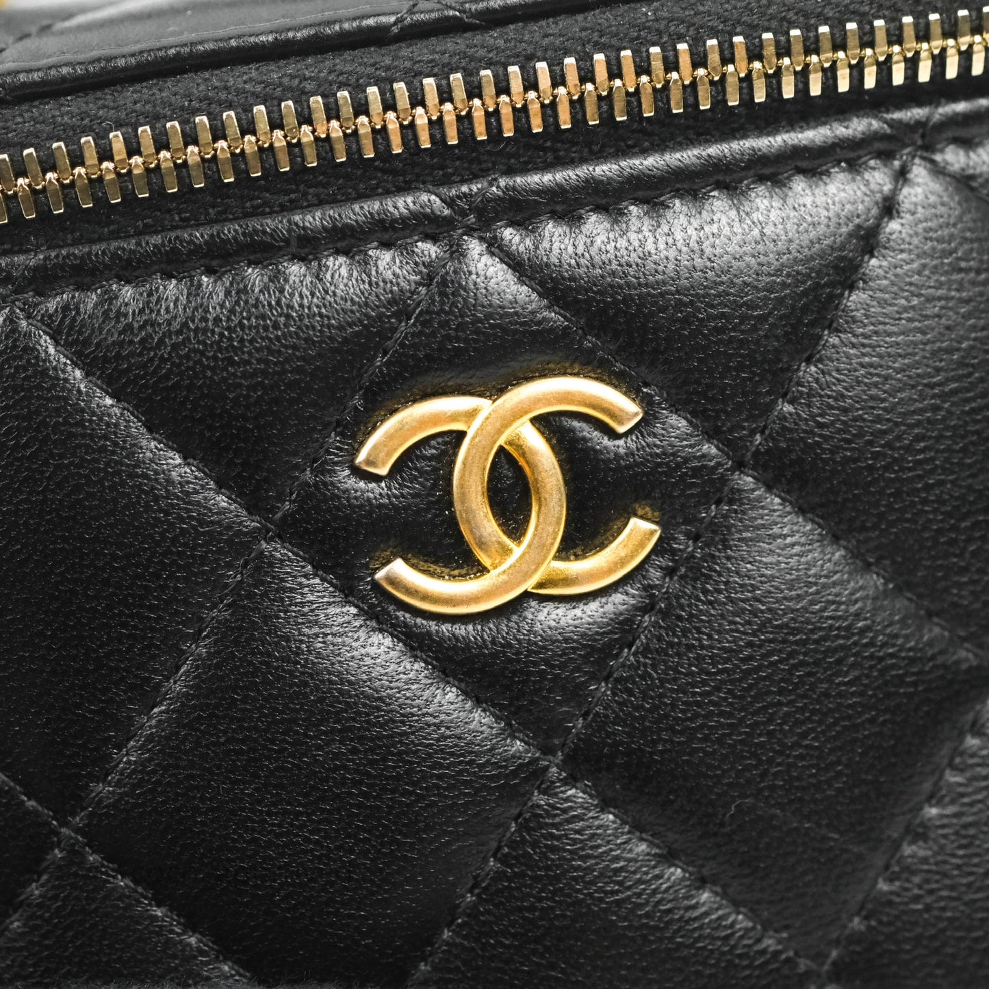 Chanel Mini Top Handle Vanity With Chain Black Lambskin Gold Hardware