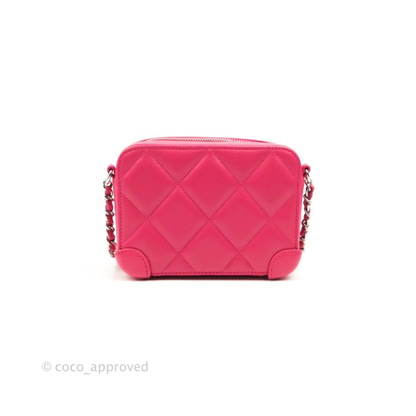 Chanel Mini Quilted Camera Case Pink Lambskin Silver Hardware