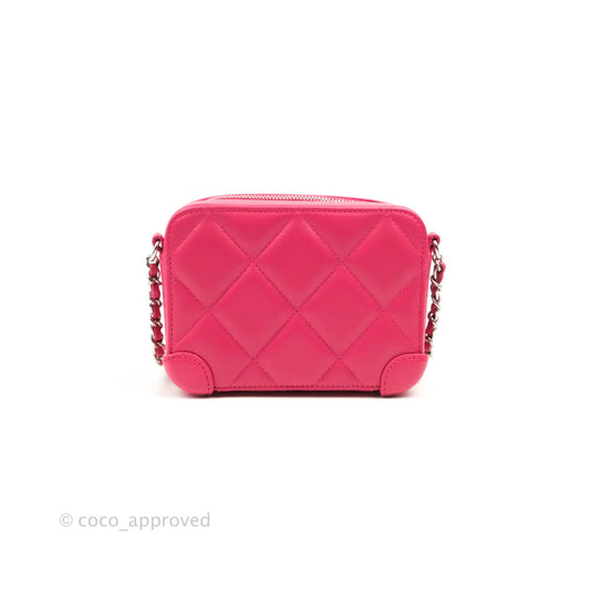 Chanel Mini Quilted Camera Case Pink Lambskin Silver Hardware