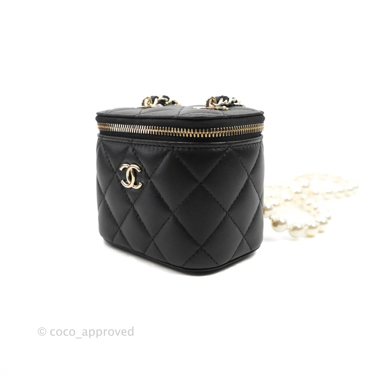 Chanel Mini Vanity With Pearl Chain Black Lambskin Gold Hardware
