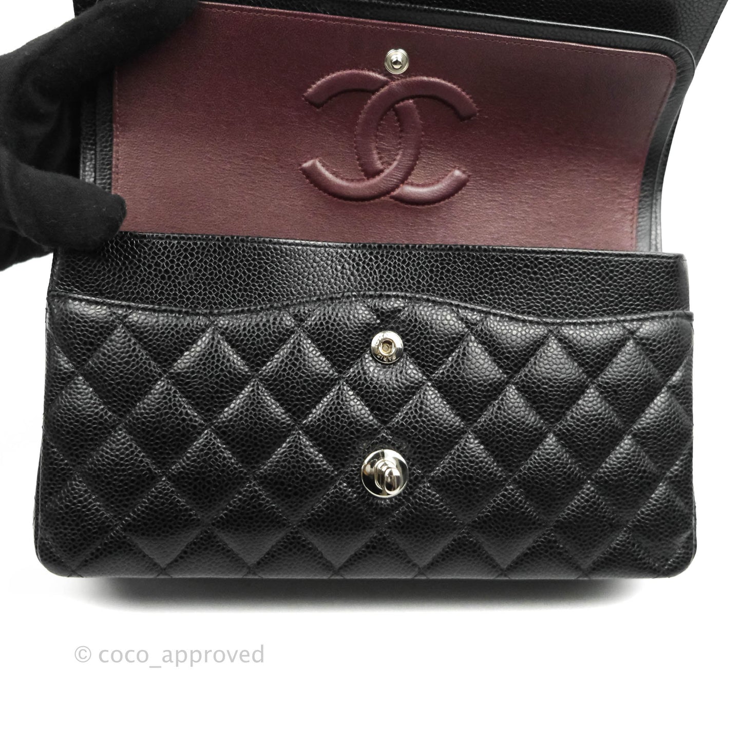 Chanel Classic M/L Medium Double Flap Bag Black Caviar Silver Hardware