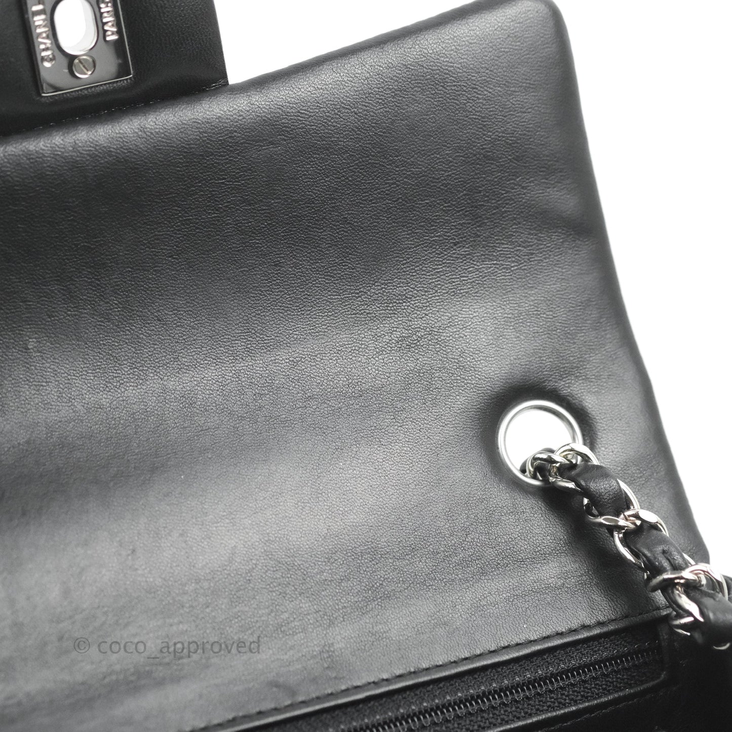 Chanel Quilted Mini Rectangular Flap Black Lambskin Silver Hardware