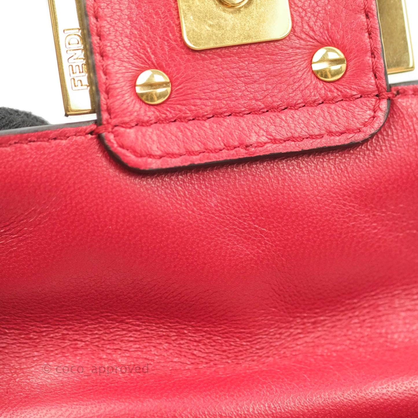 Fendi Nappa FF 1974 Embossed Mini Baguette Red