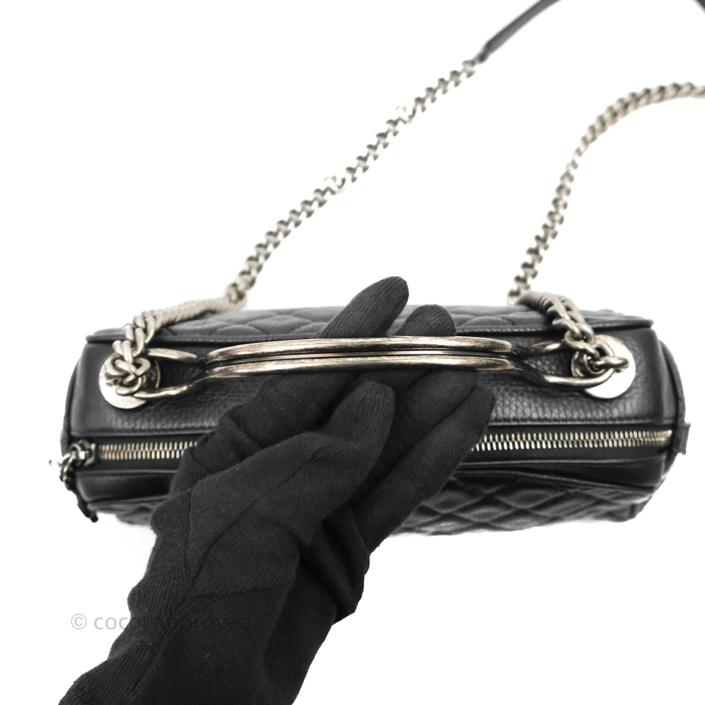 Chanel Quilted Airline Bowling Bag with Handle Black Calfskin Ruthenium Hardware