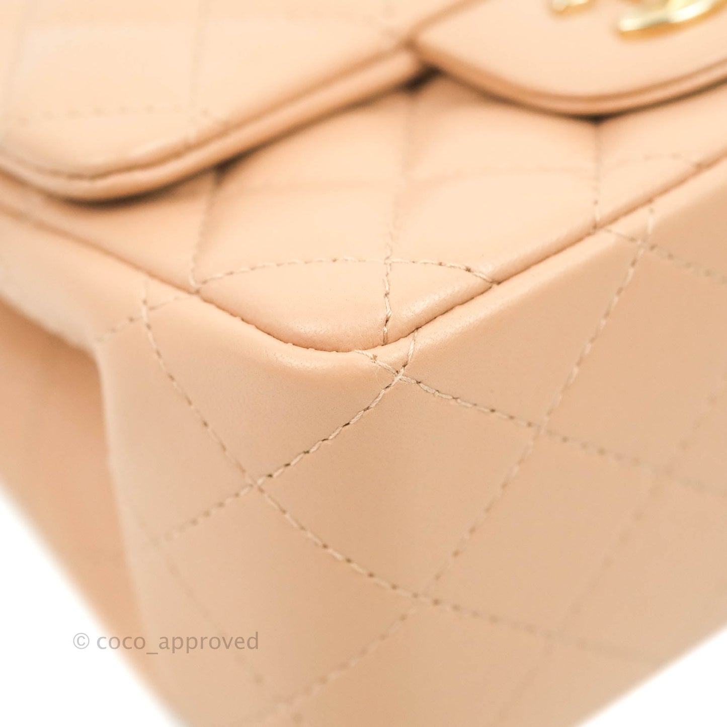Chanel Mini Square Beige Lambskin Gold Hardware 21A