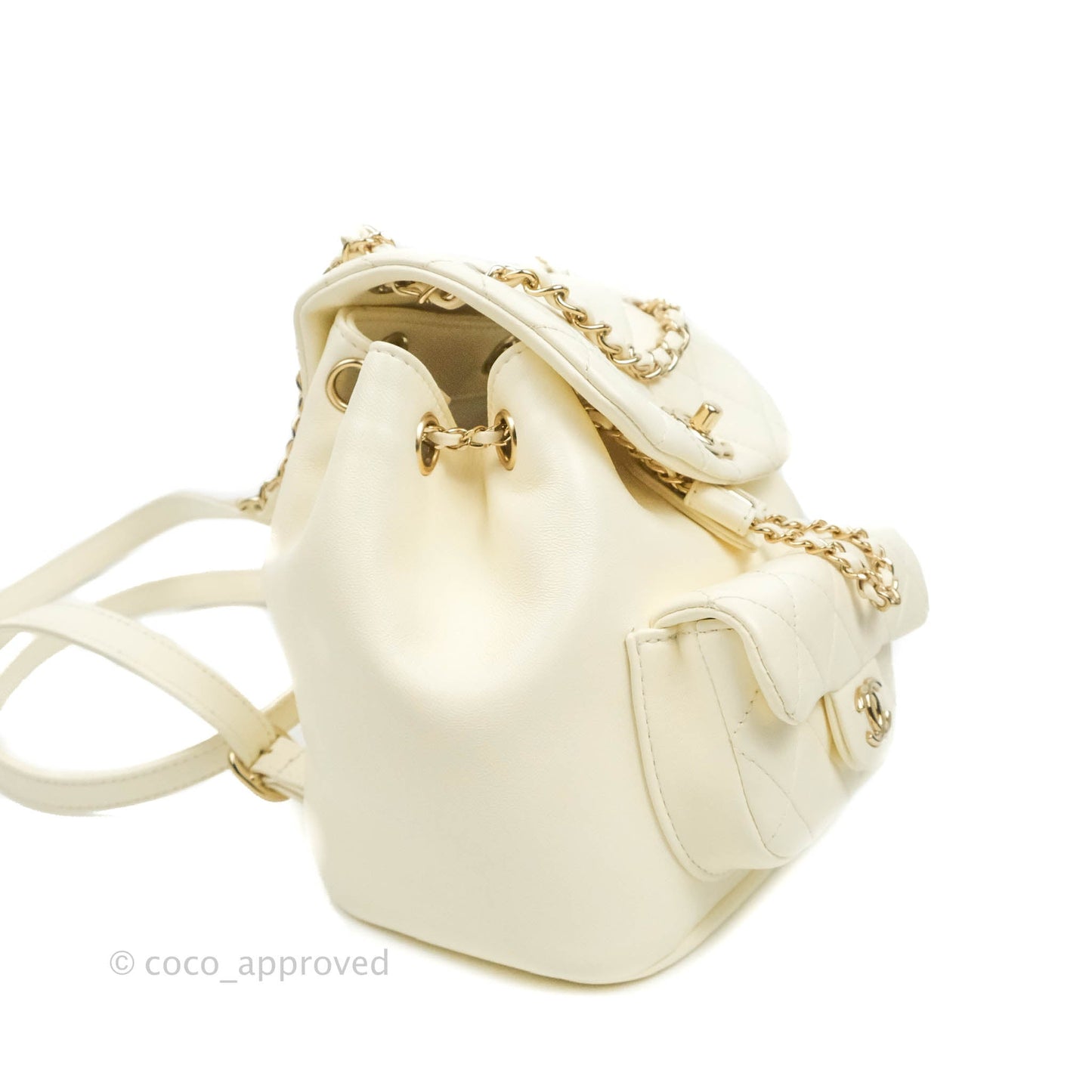 Chanel Quilted Small Duma Drawstring Backpack White Lambskin