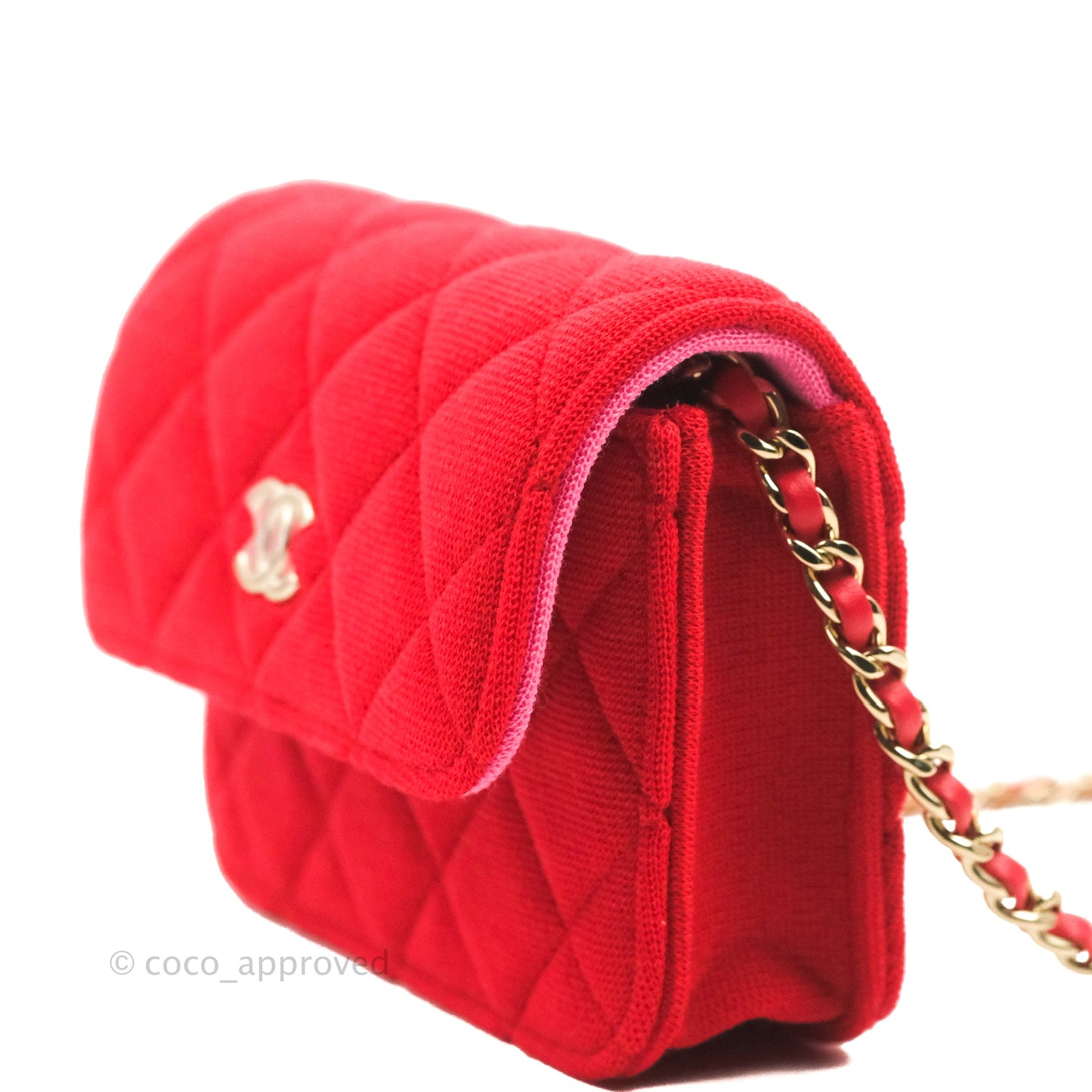 Chanel Mini Clutch With Chain Red Cotton Gold Hardware