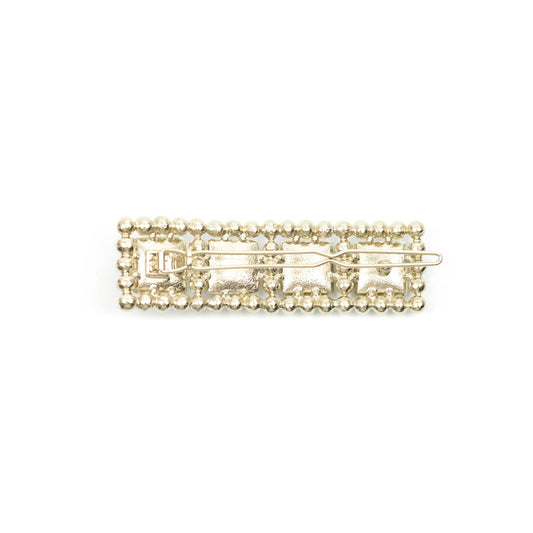 Chanel CC Pearl Grey Resin Hair Clip Gold Tone 21V