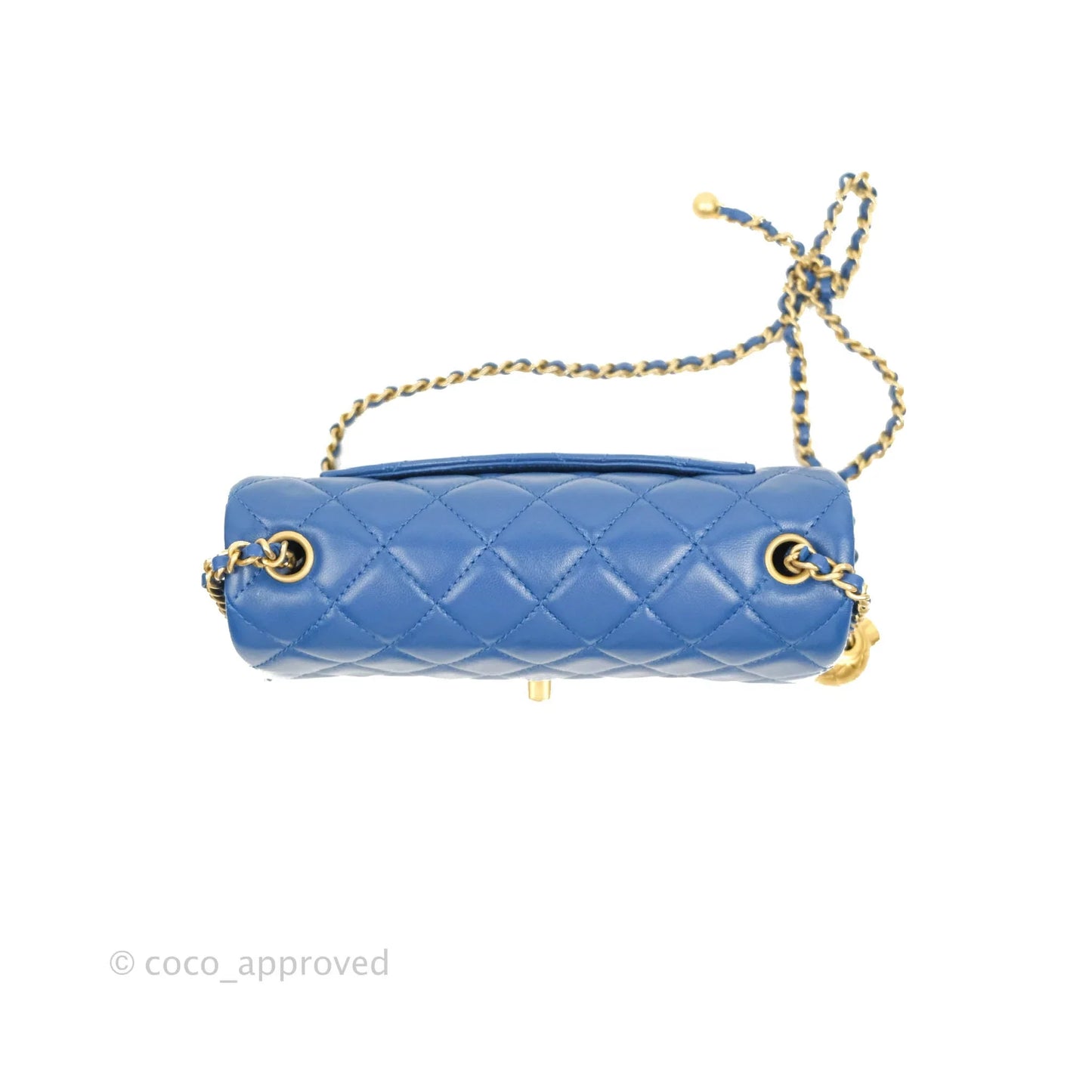 Chanel Quilted Mini Rectangular Pearl Crush Blue Lambskin Aged Gold Hardware