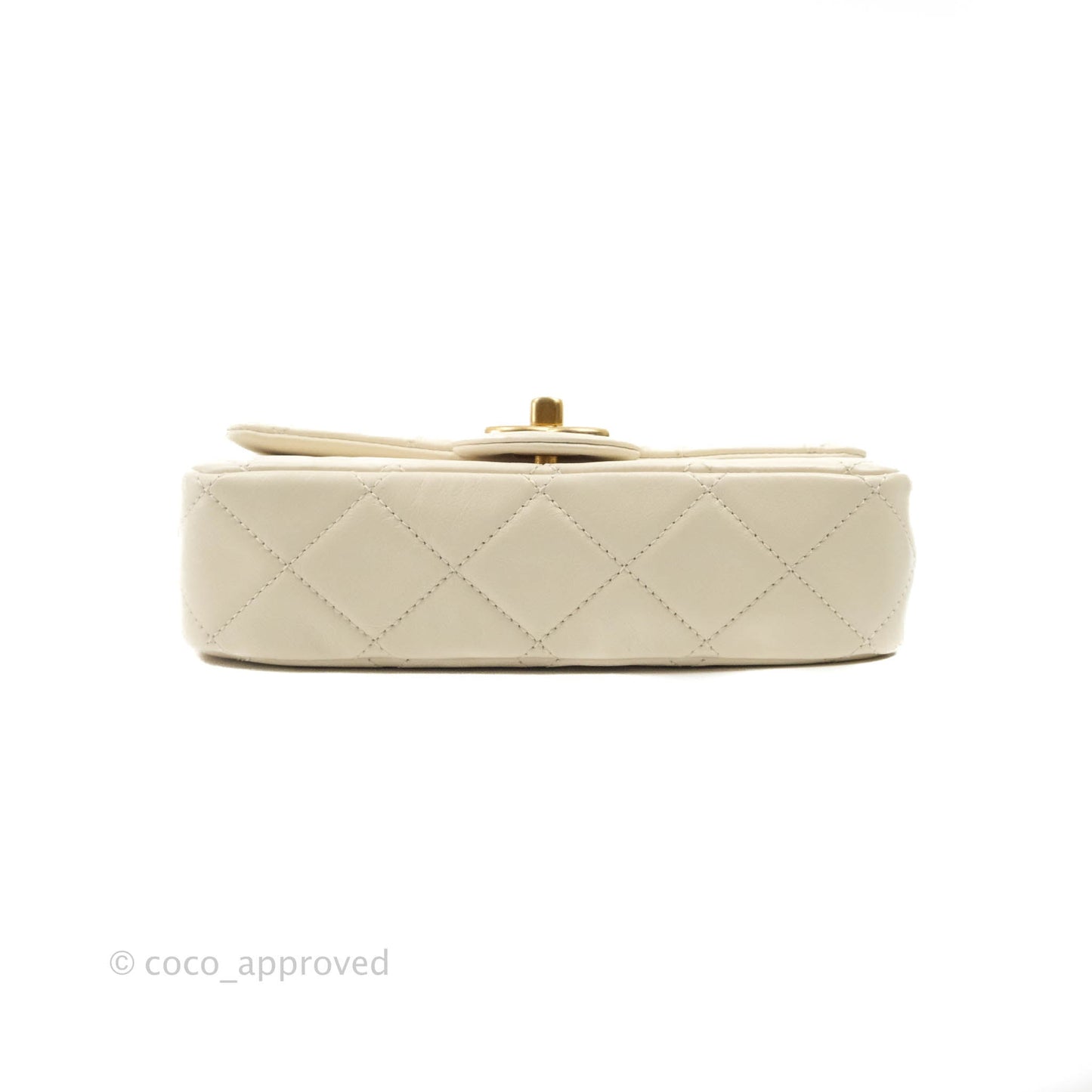 Chanel Mini Rectangular Crystal Pearls Chain Flap White Calfskin Aged Gold Hardware
