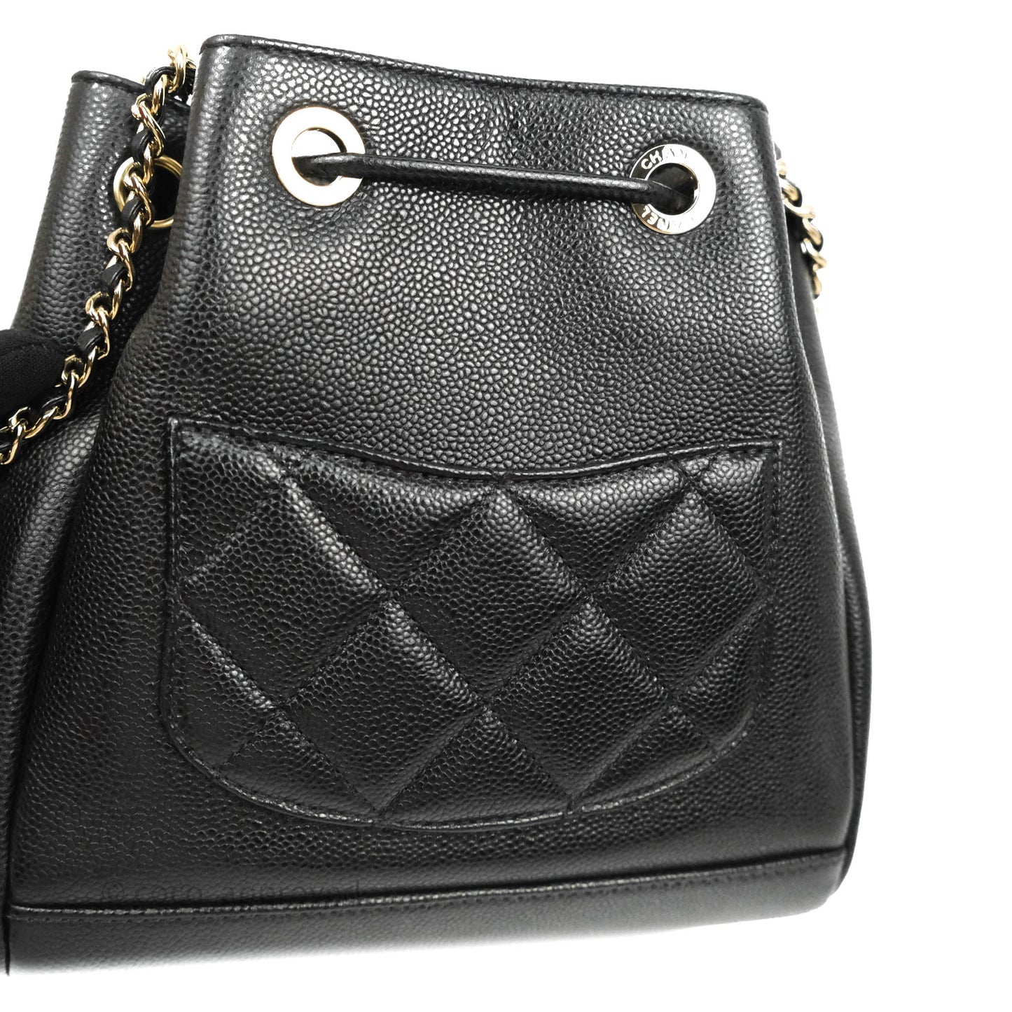Chanel Business Affinity Drawstring Bucket Bag Black Caviar Gold Hardware