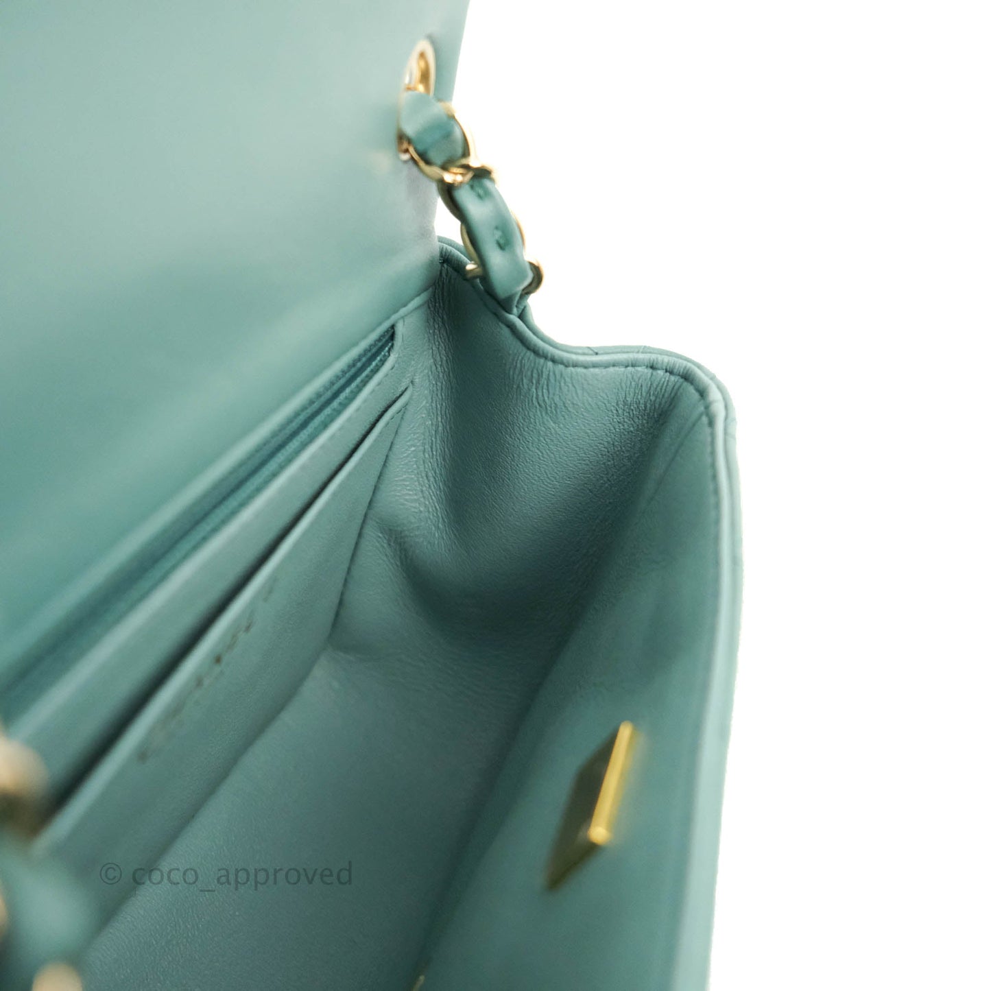 Chanel Mini Square Teal Green Lambskin Gold Hardware