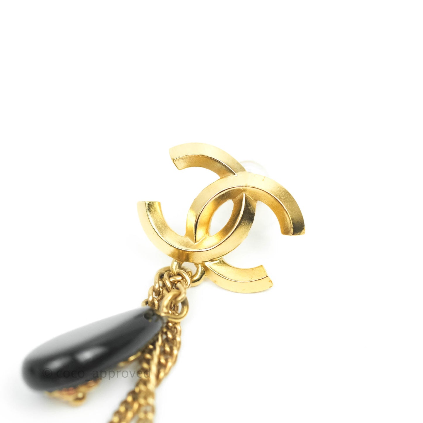 Chanel Dangling Multi Chain Camellia CC Earrings Gold Tone