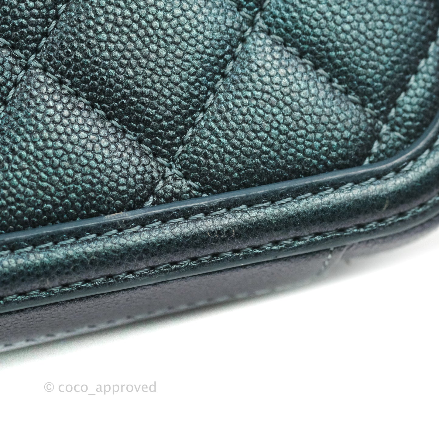Chanel Quilted Medium CC Filigree Vanity Case Iridescent Dark Turquoise Caviar Rainbow Hardware