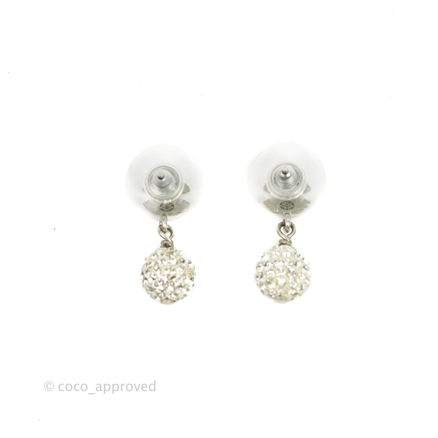 Chanel Crystal CC Drop Earrings Silver Hardware 11P