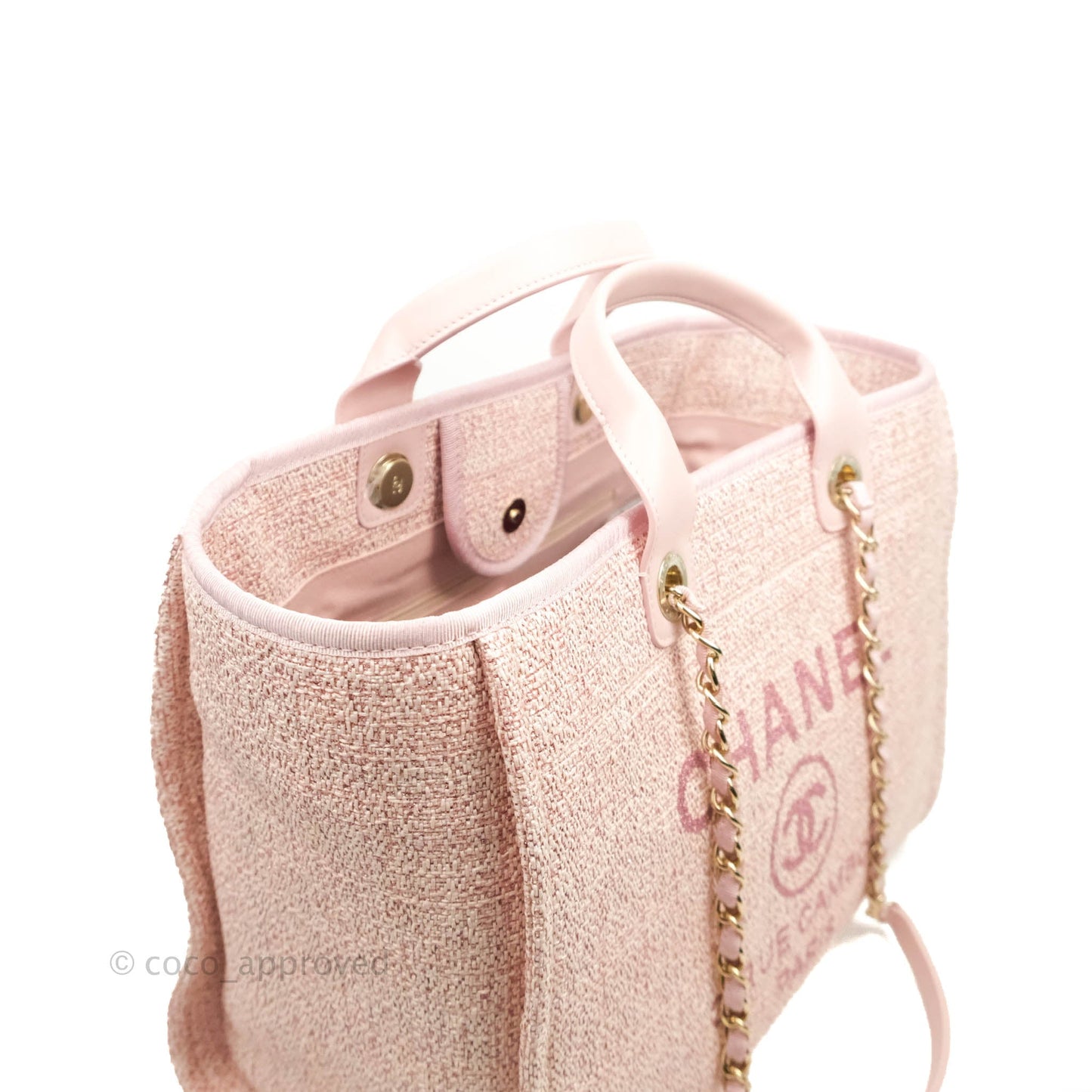 Chanel Large Deauville Pink Tweed Glittering Gold Hardware