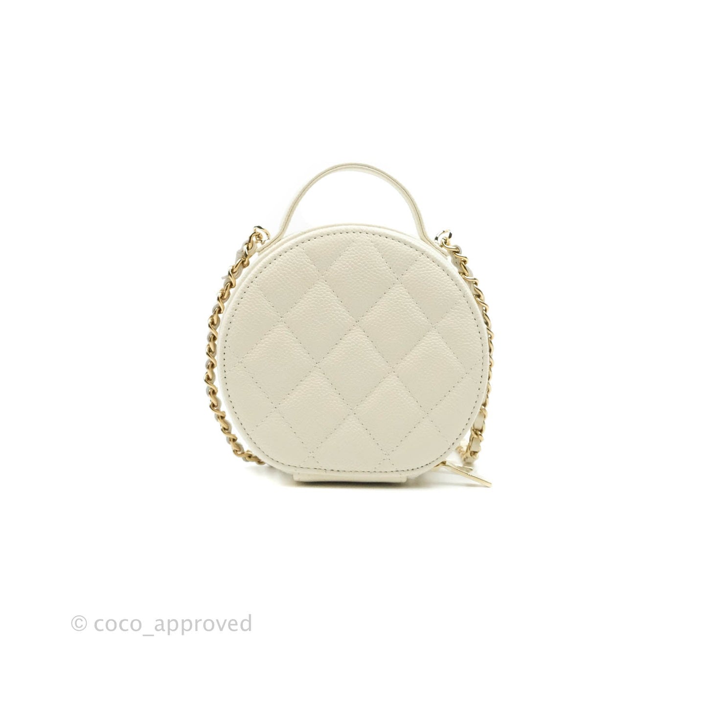 Chanel Mini Round Vanity Bag with Handle Ivory Caviar 22C