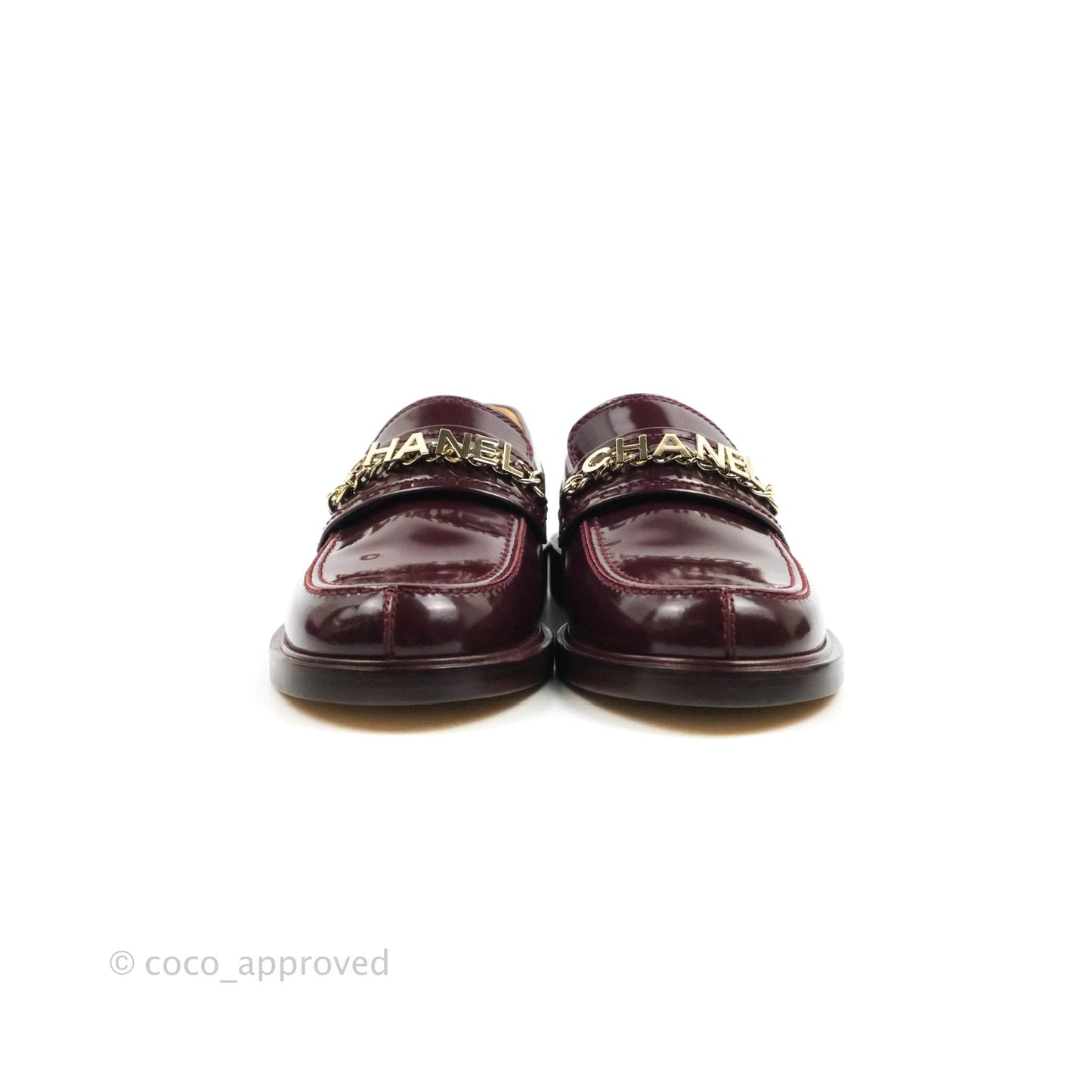 Chanel Patent Calfskin Bordeaux Loafers 21S Size 37