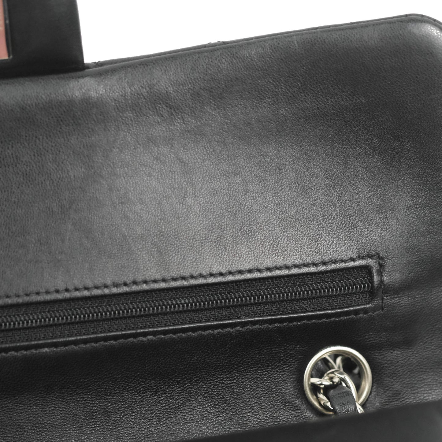 Chanel Quilted Classic M/L Medium Flap Black Lambskin Silver Hardware