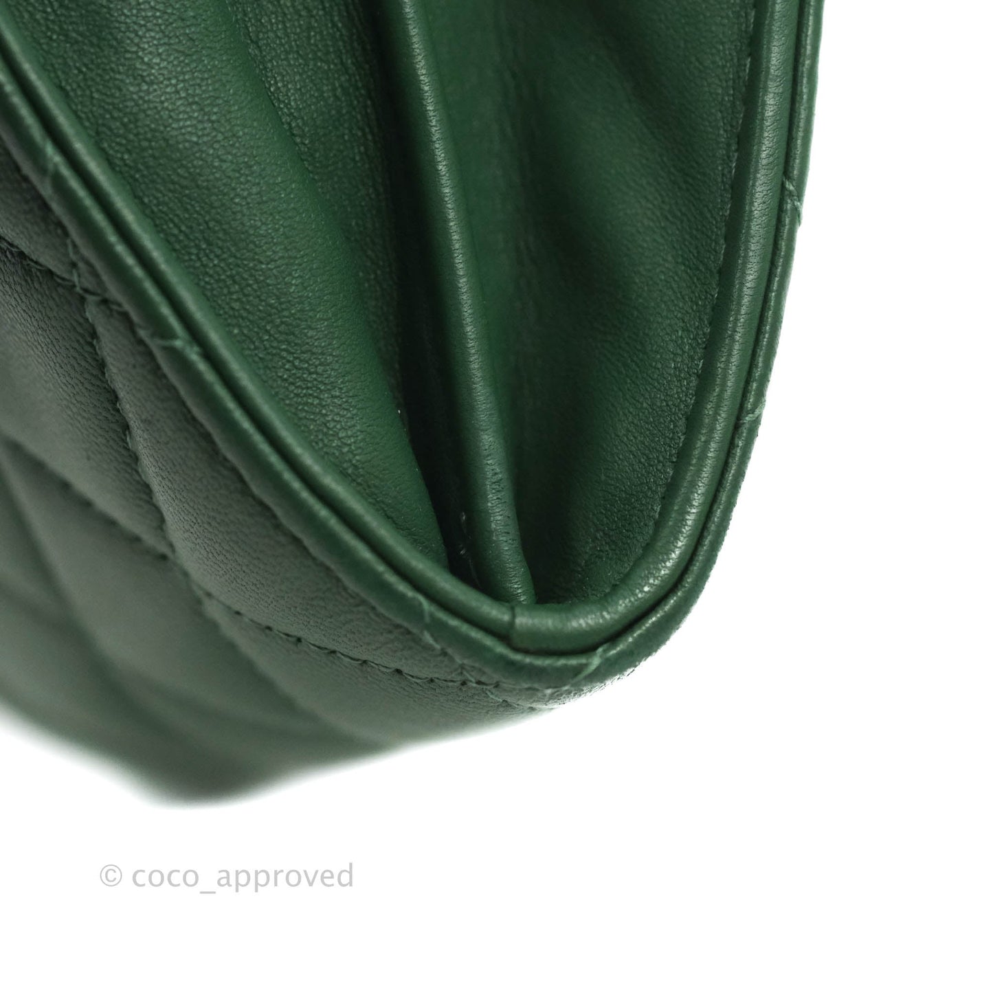 Chanel Classic Flap Coin Purse Dark Green Lambskin Silver Hardware