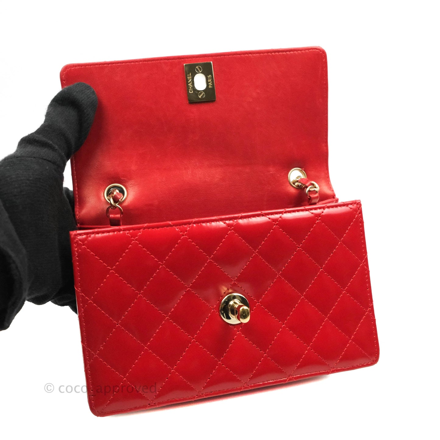 Chanel Flat Quilted Mini Flap Red Box Calfskin Gold Hardware