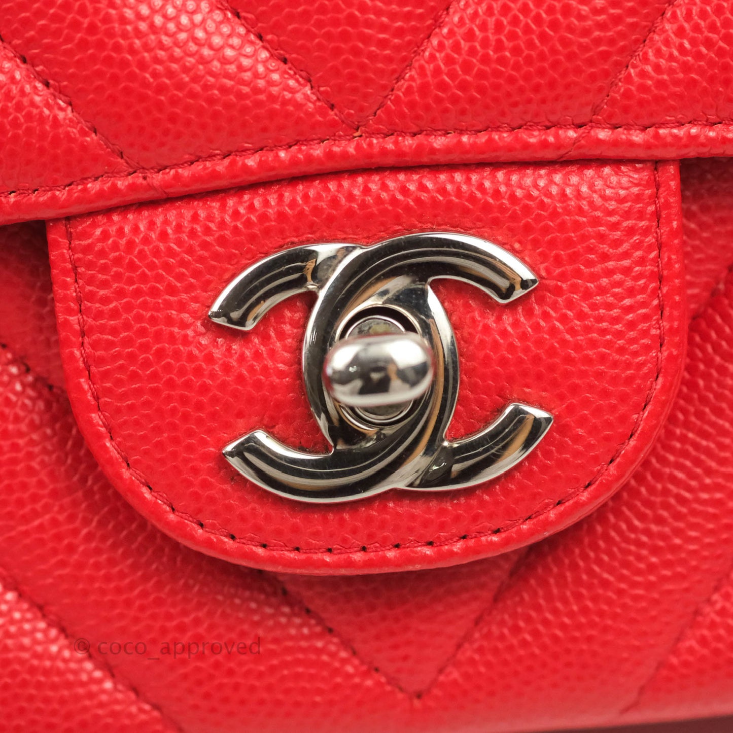 Chanel Quilted Mini Rectangular Flap Red Chevron Caviar Silver Hardware