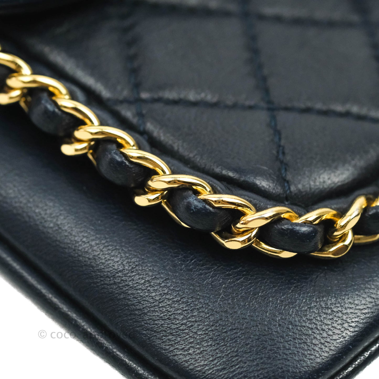 Chanel Flat Flap Bag With Chain Navy Calfskin Gold Hardware