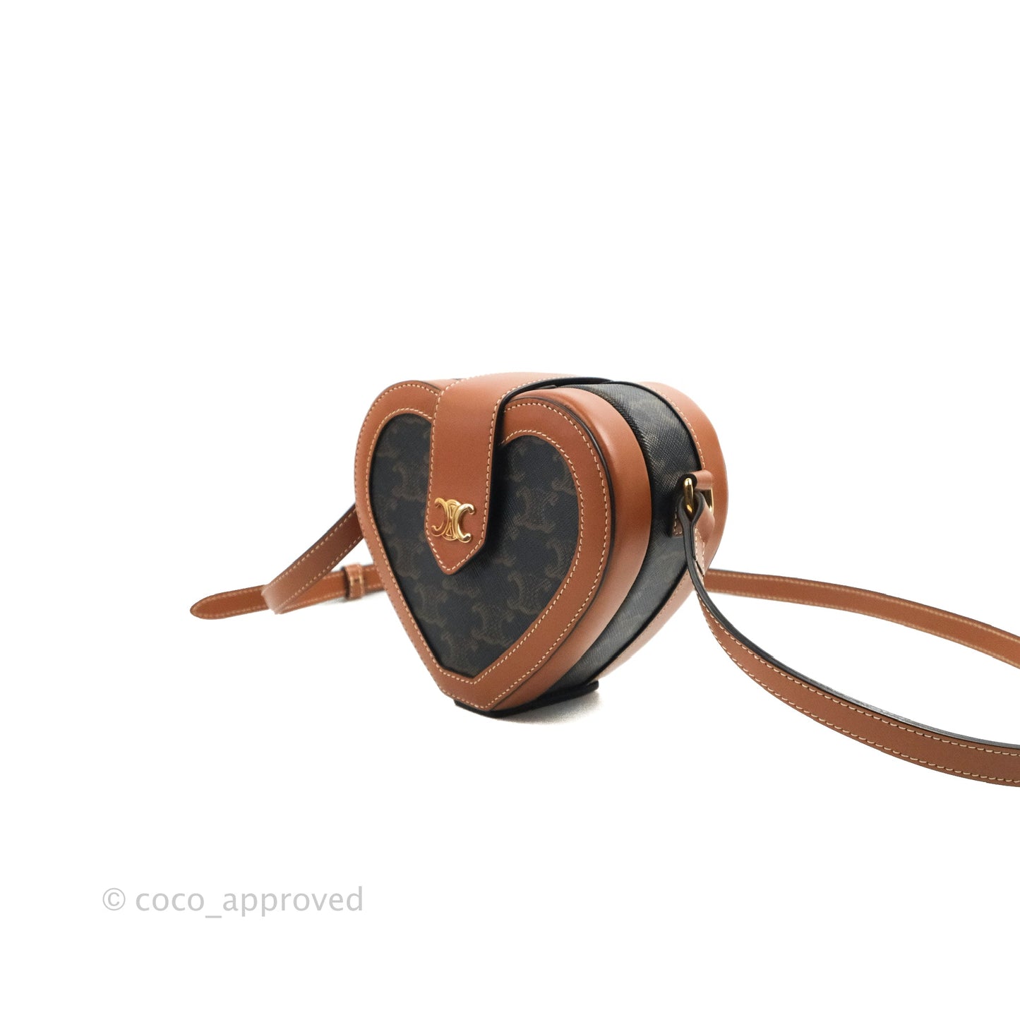 Celine Heart Tambour Bag Triomphe Canvas Tan