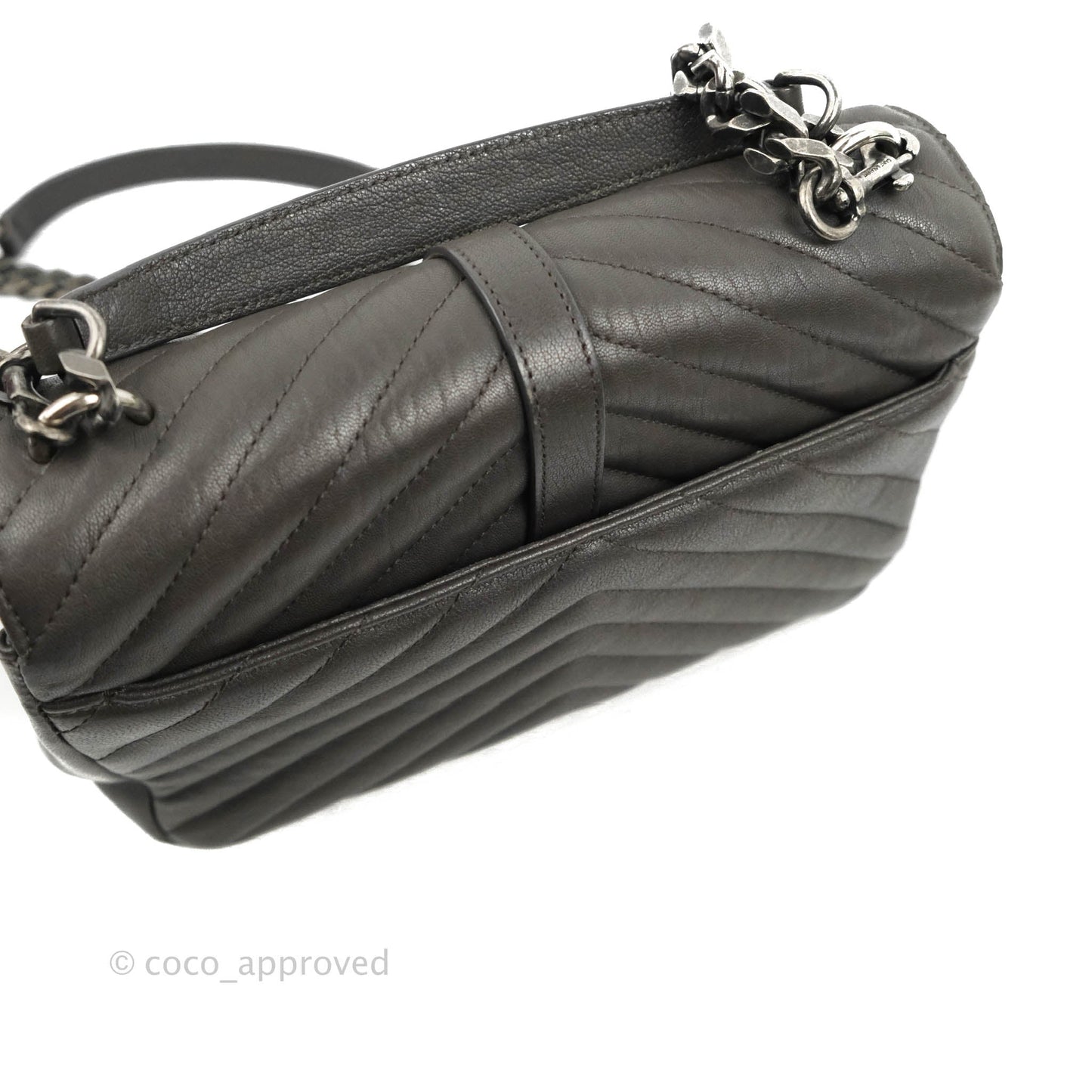 Saint Laurent Chevron Medium College Grey Chain Bag Ruthenium Hardware