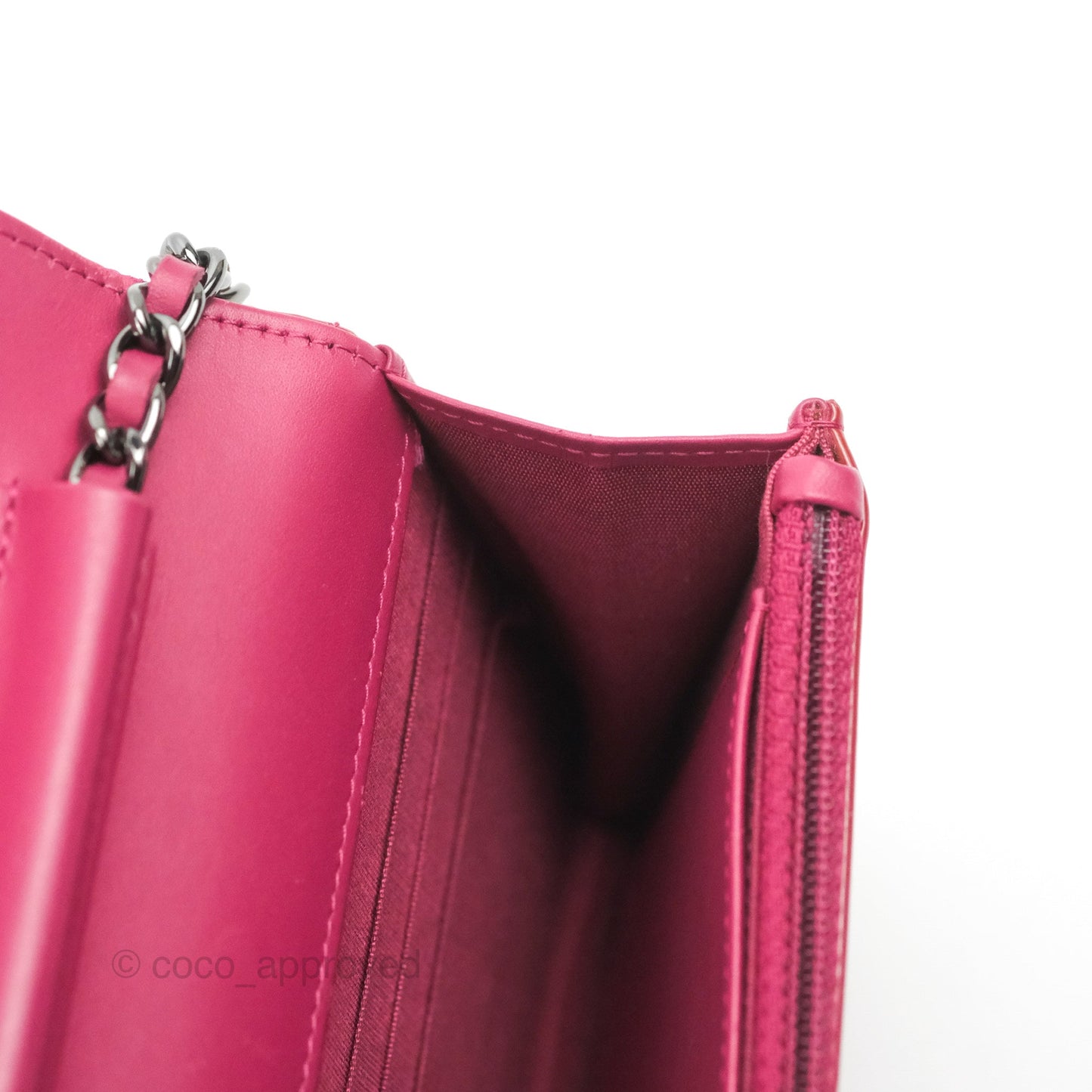 Chanel Wallet on Chain WOC Quilted Red Patent Ruthenium Hardware