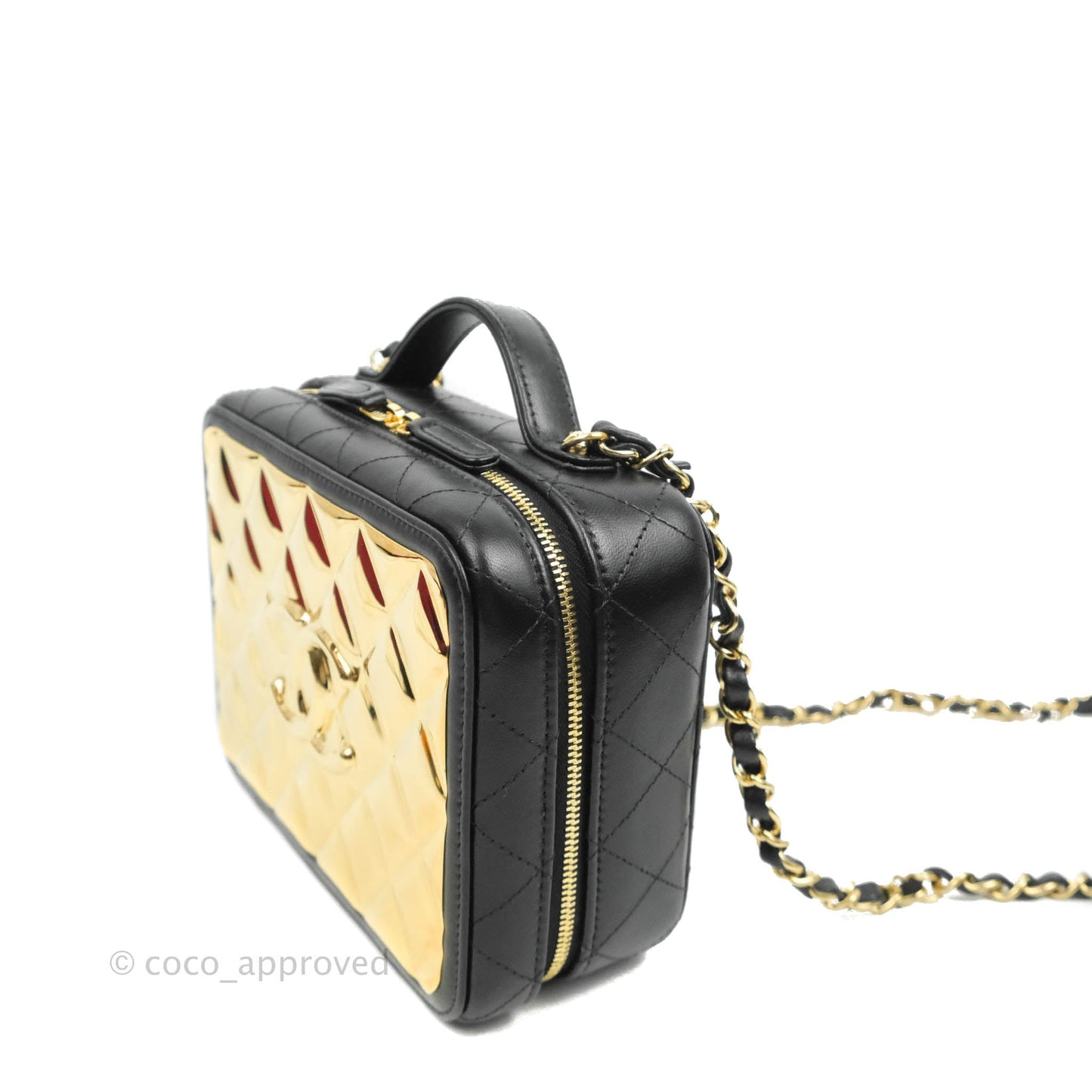 Chanel Quilted Golden Plate Vanity Case Black Lambskin Gold Hardware